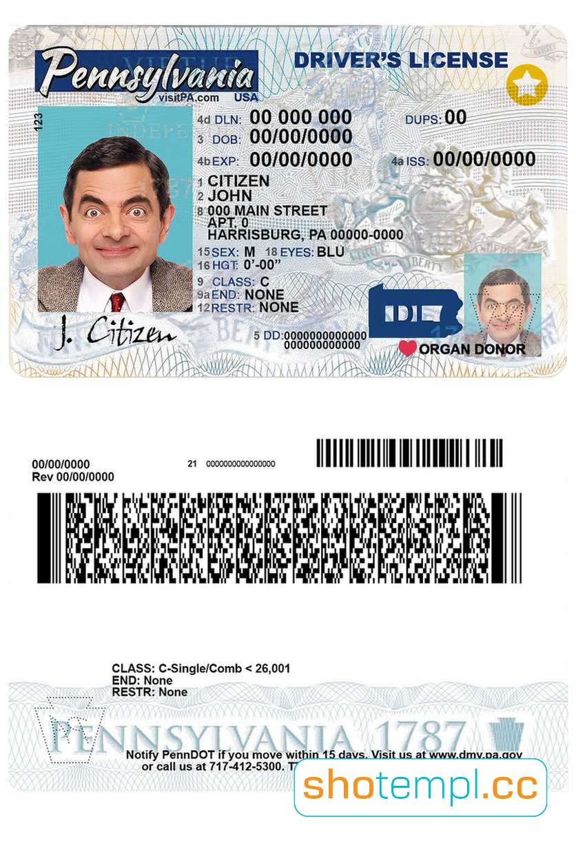 Pennsylvania Driver License PSD Template